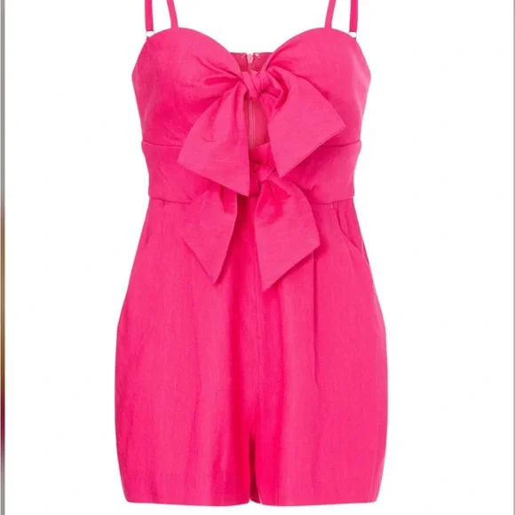 Milly Anya Linen Pink Bow Front Romper Size 10 - Picture 5 of 9
